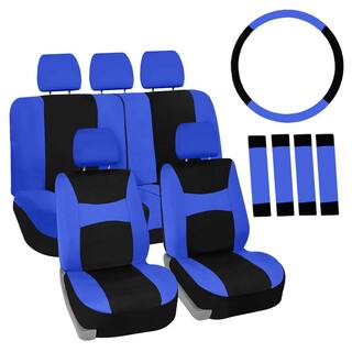 FH Group Light and Breezy Fabric 21 in. x 21 in. x 2 in. Full Set Seat Covers with Steering Wheel Cover and 4-Seat Belt Pads DMFB030BLU115CM