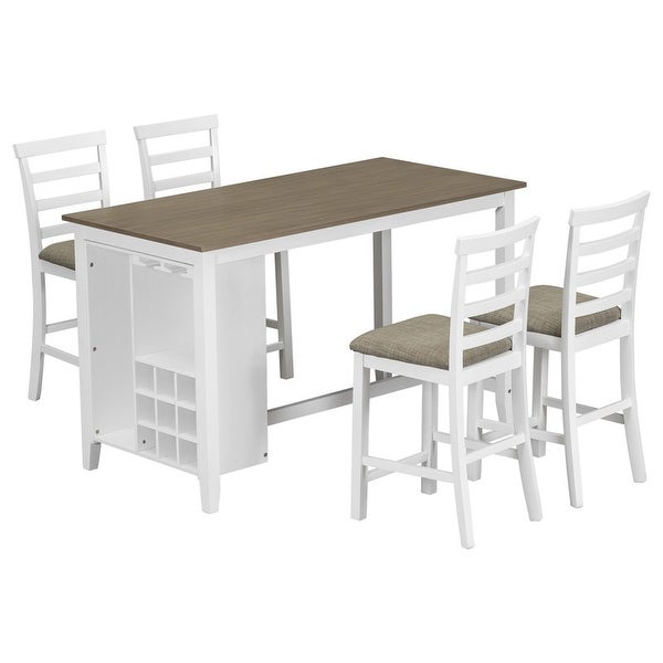 Wood Counter Height Dining Set， Dining Table Set of 5 w/ Padded Chairs