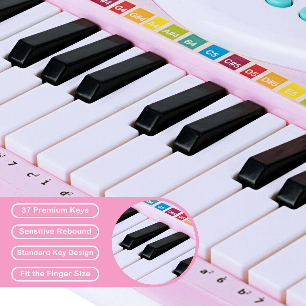 Gymax Z-Shaped Kids Toy Keyboard 37-Key Electronic Piano Pink GYM03937