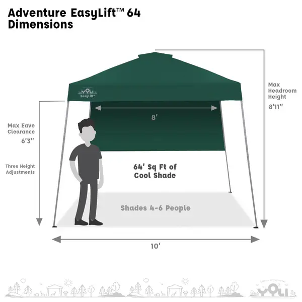 YOLI 10'x10' Adventure EasyLift 64 Instant Canopy with BONUS 1/2 Wall