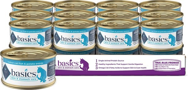 Blue Buffalo Basics Skin and Stomach Care Grain-Free Fish and Potato Entree Indoor Adult Canned Cat Food