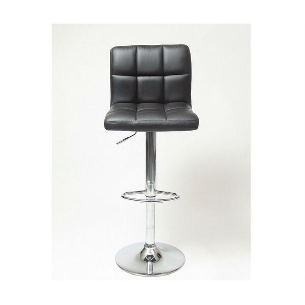 Set of 2 - Adjustable Height Bar Stool with Black Faux Leather Cushion Seat - 17 x 17 x 44 inches