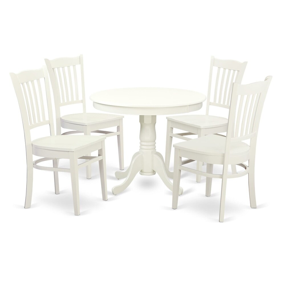 East West Furniture Kitchen Table Set  A Round Dining Room Table and Solid Wood Seat Chairs  Linen White (Pieces Options)