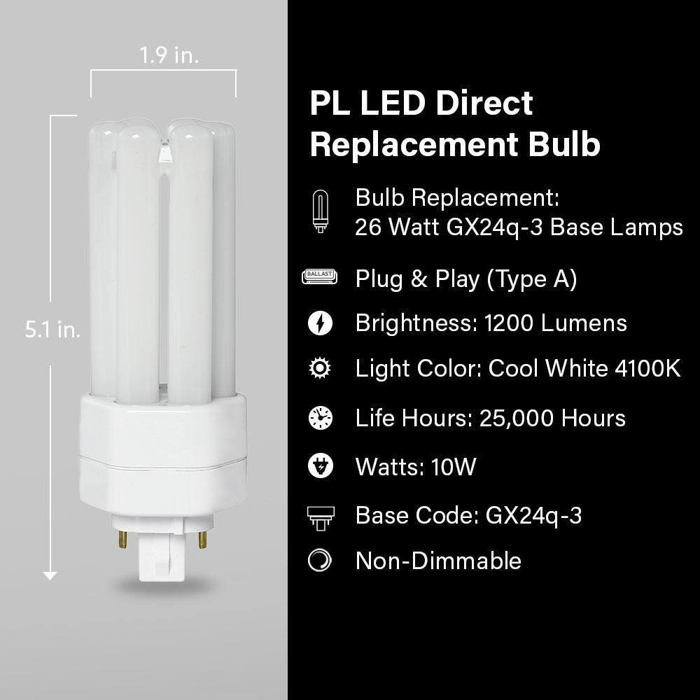 Feit Electric 26-Watt Equivalent PL Tritube CFLNI 4-Pin Plug-In GX24Q-3 Base CFL Replacement LED Light Bulb Cool White 4100K (1-Bulb) BPPLT26E841LEDG2HDRP