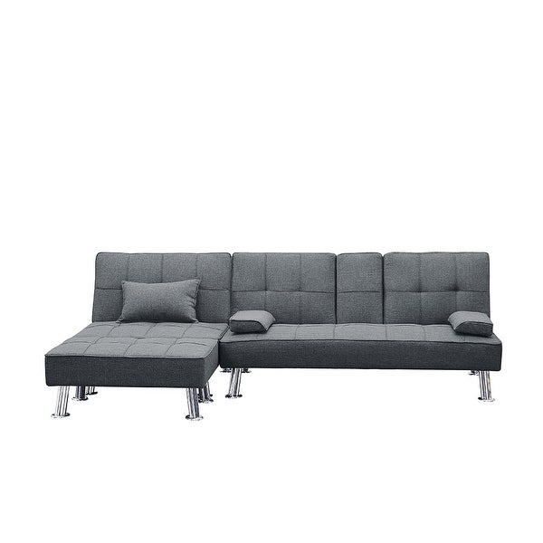 3 Pcs Sets Fabric Folding Sofa Bed with 2 Cup Holders， Removable Armrest and Metal Legs， Single Sofa Bed with Ottoman