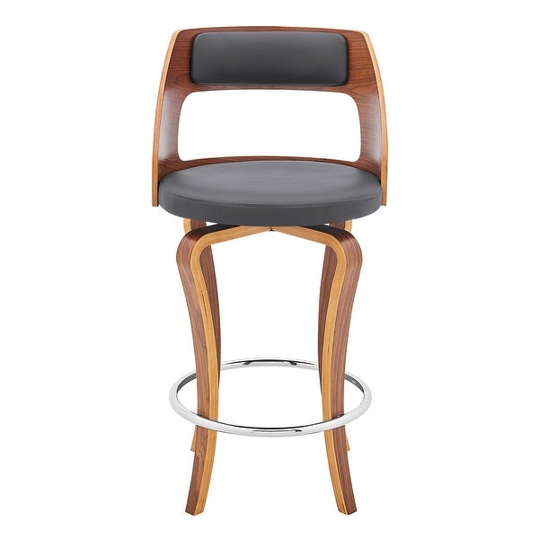 Grady Swivel Faux Leather and Walnut Wood Counter and Bar Stool