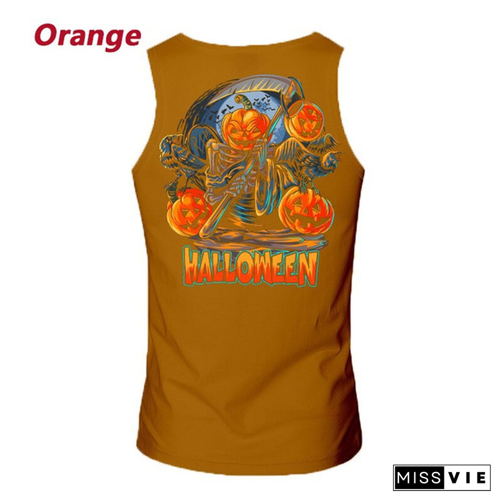 Halloween Unisex Vest-Love Halloween Shirt-Fun Halloween Shirt-Pumpkin Halloween Shirt-Halloween Vest-Orange Halloween Short Sleeve Crew Neck Vest