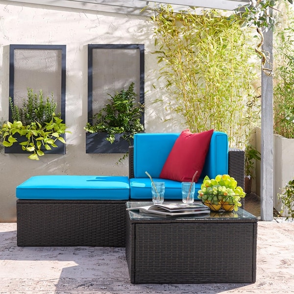 Furniwell 3Pieces Patio Outdoor Furniture Sets AllWeather Rattan Sectional Sofa with Table and Cushions