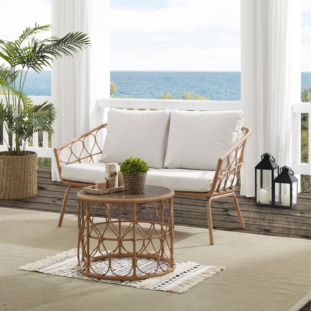 Juniper 2pc Outdoor Wicker Conversation Set With Loveseat amp Coffee Table Cream natural Crosley