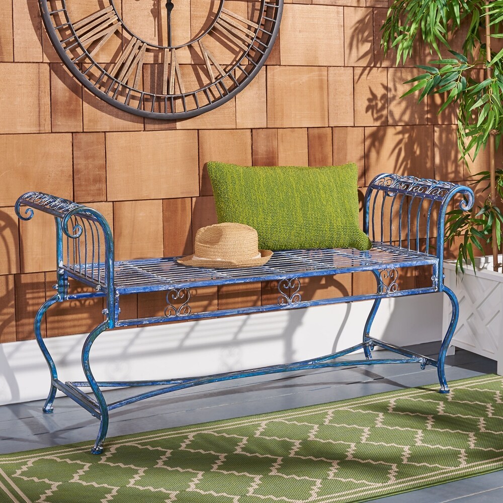 SAFAVIEH Outdoor Living Brielle Victorian Iron 52 inch Bench.   52\