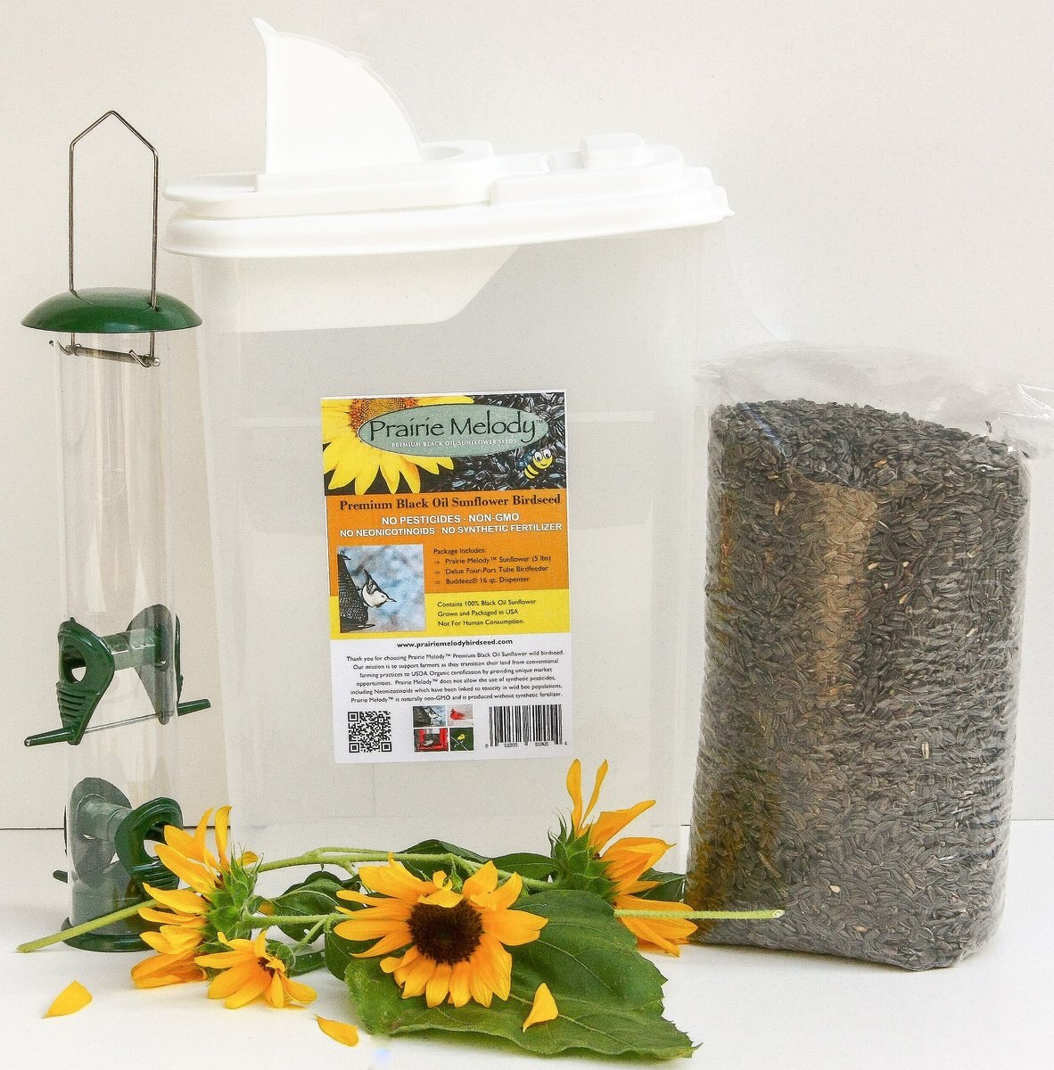 Prairie Melody Birdseed Deluxe Tube Feeder and Premium Black Oil Sunflower Bird Food