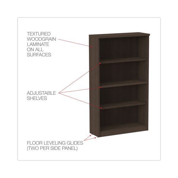 Alera Valencia Series Bookcase， Four-Shelf， 31.75w x 14d x 54.88h， Espresso