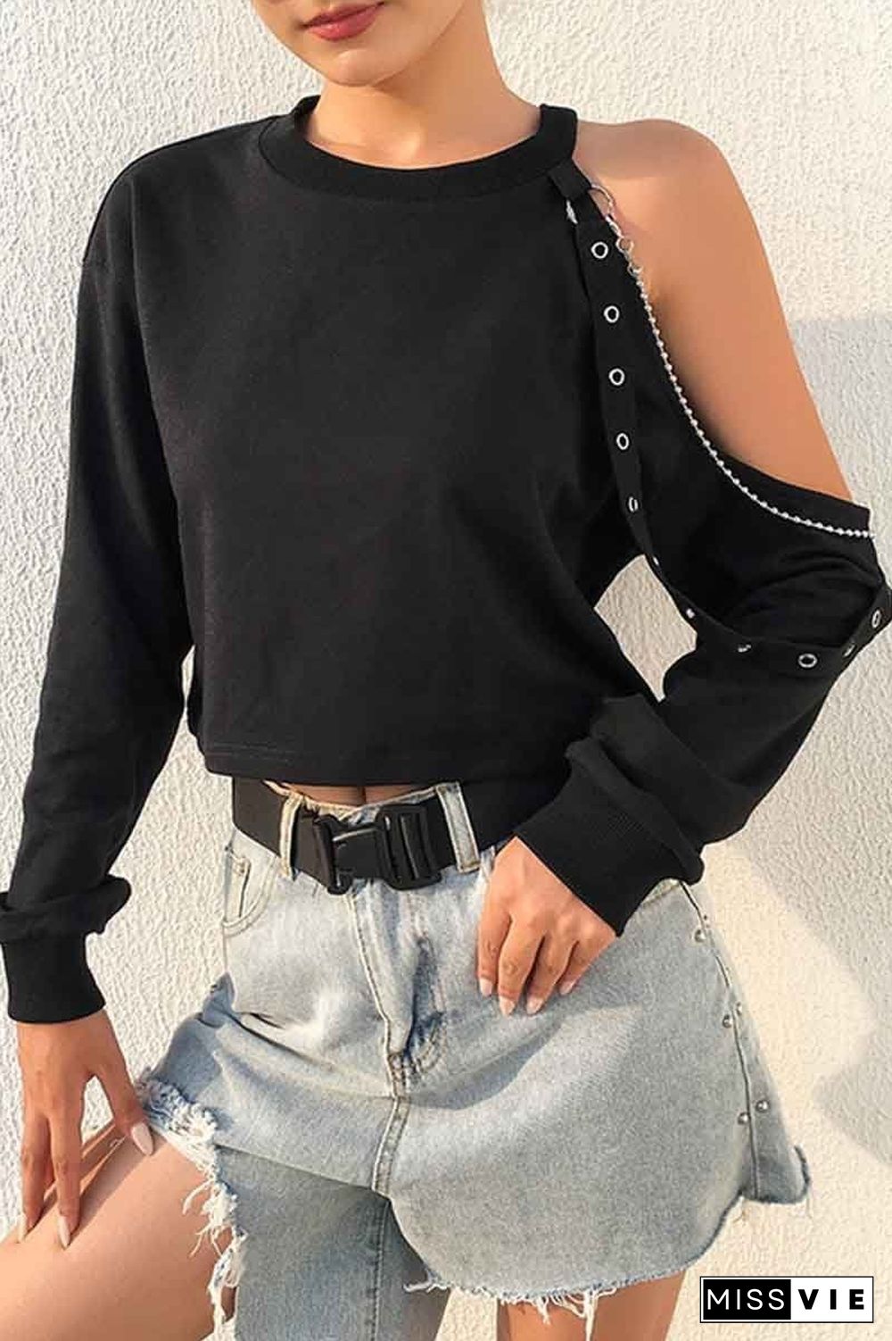 Long-sleeve Loose Off-shoulder T-shirt