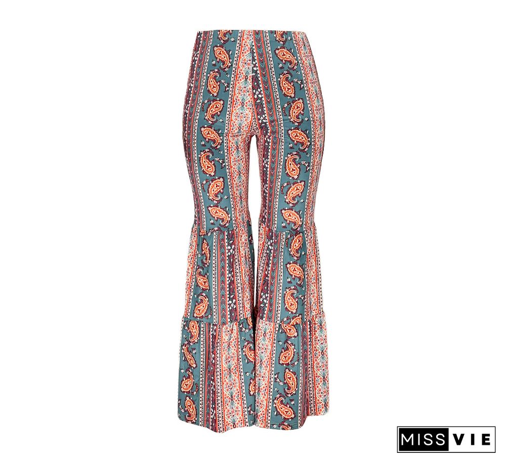 Boho Paisley Printed Plus Size Flare Pants