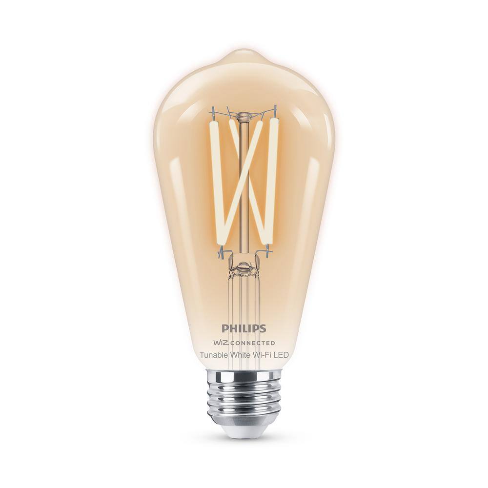 Philips 60-Watt Equivalent ST19 Smart Wi-Fi LED Vintage Edison Tuneable White Light Bulb Powered by WiZ with Bluetooth (4-Pack) 567172