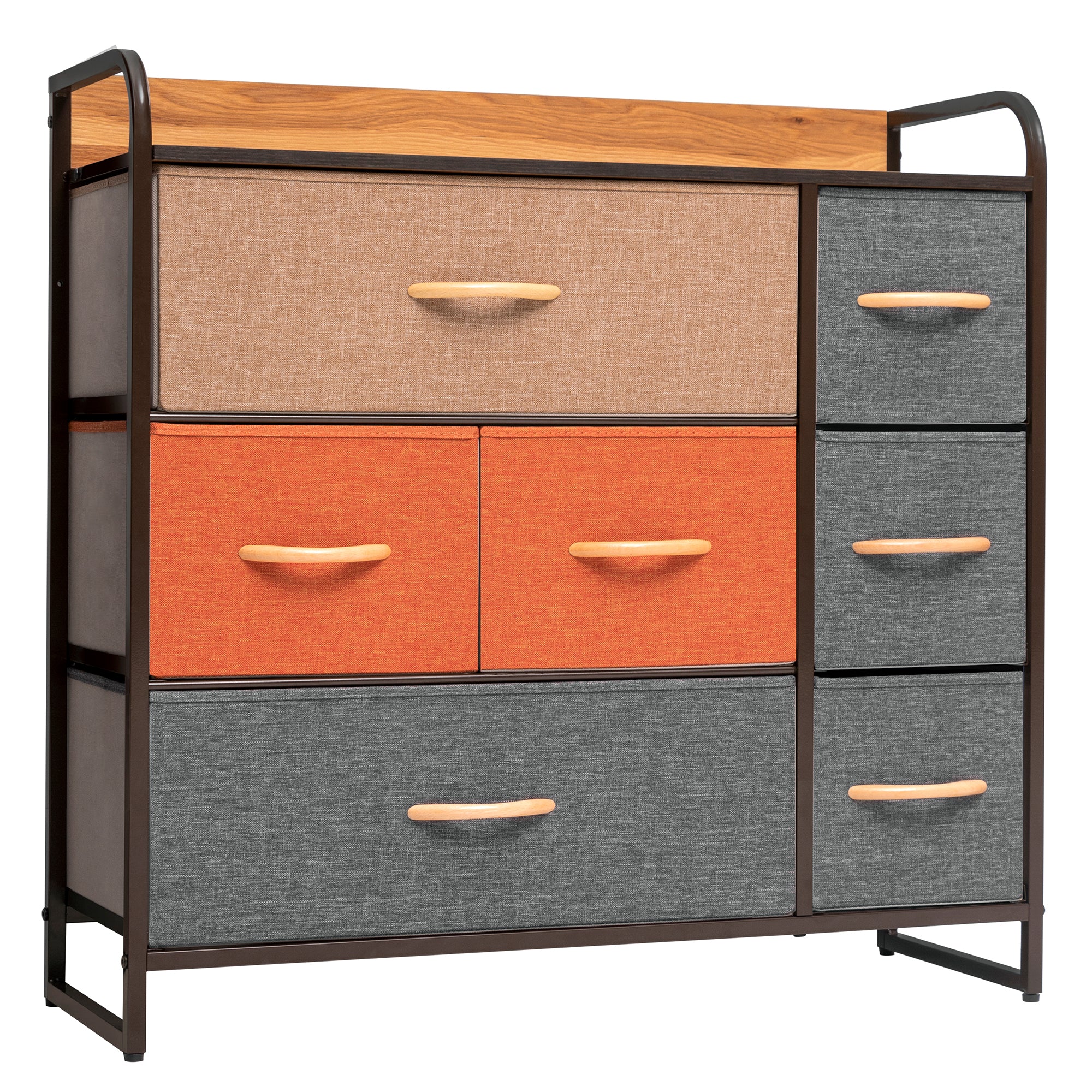 Cloud Fly 7 Drawers Dresser Storage Vertical Tower in Gray & Orange