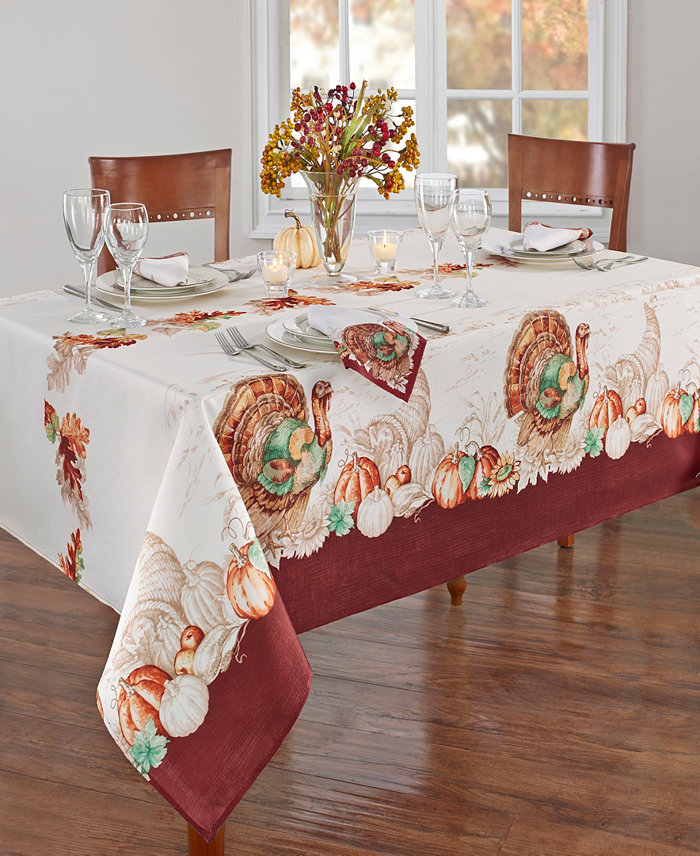 Elrene Holiday Turkey Bordered Fall Tablecloth 60 x 120