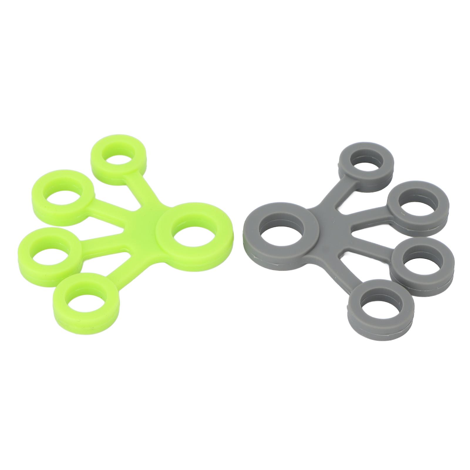 2pcs Portable Silicone Finger Stretcher High Elasticity Five Fingers Stretch Band For Guitarist Green Grey 8.8lb