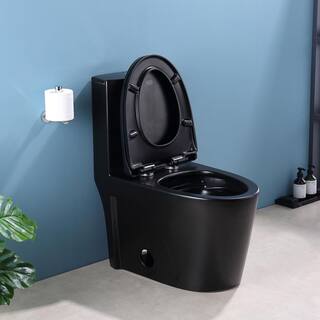 tunuo Comfort Height 1-piece 1.11.6 GPF Dual Flush Elongated Toilet in. Black Seat Included SFCL-1056MB