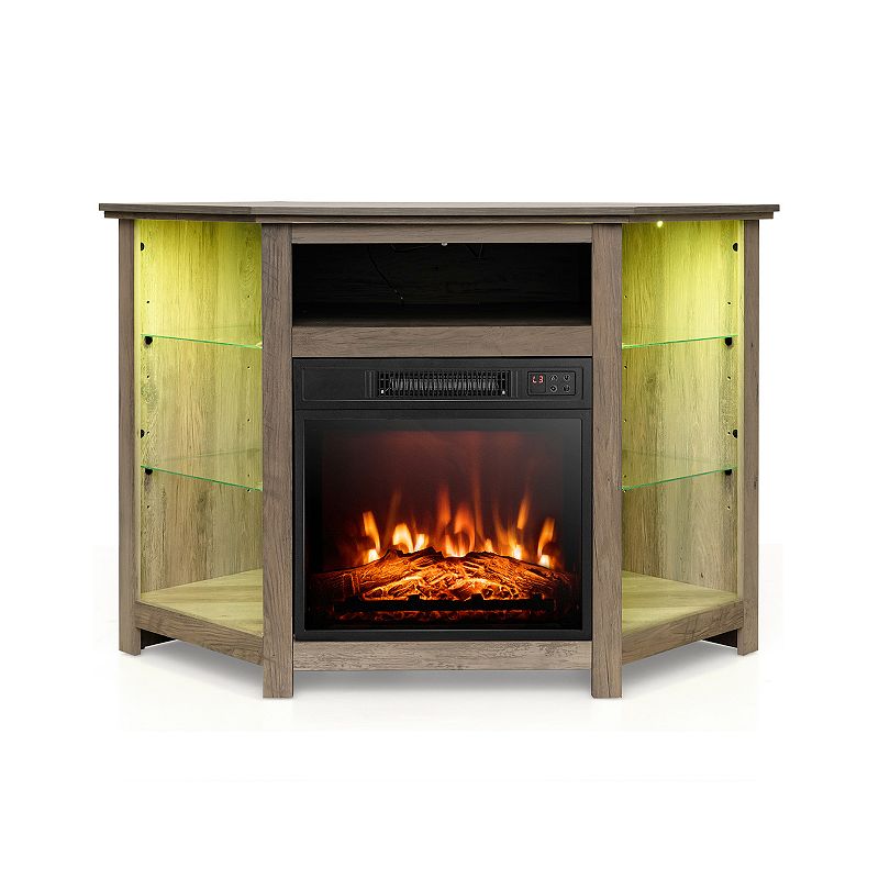 Corner Tv Stand Fireplace With Led Lights And Smart App Control For 50 Inches Tv