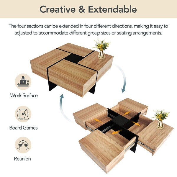 Coffee Table with 4 Hidden Storage Compartments