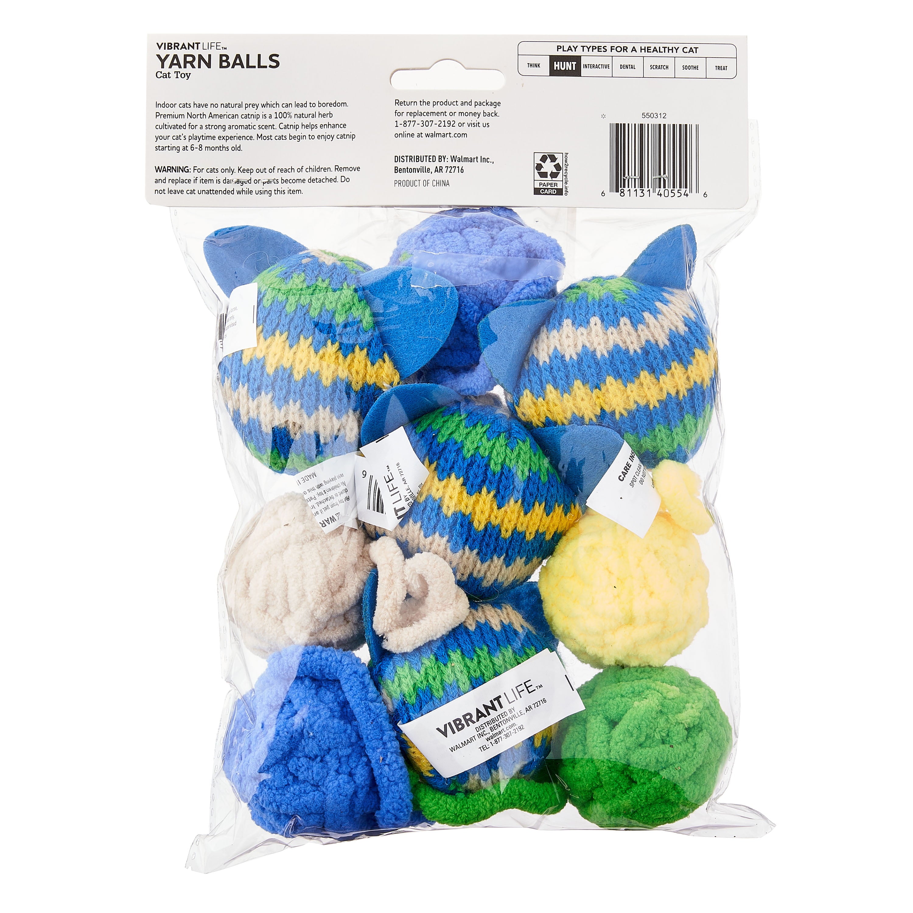 Vibrant Life Cat Toy - Catnip Yarn Balls， 9 Count with Catnip