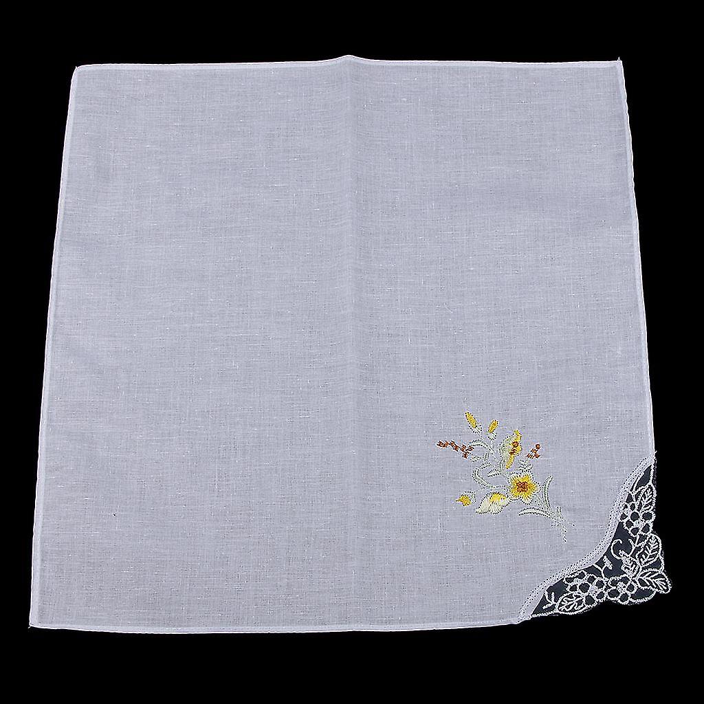 2x 12x Women White Flower Embroidery Cotton Lace Handkerchiefs Hanky Hankie Scarves