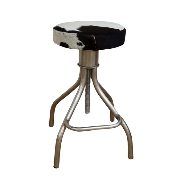 TANGO extendable round bar stool in black and white hide