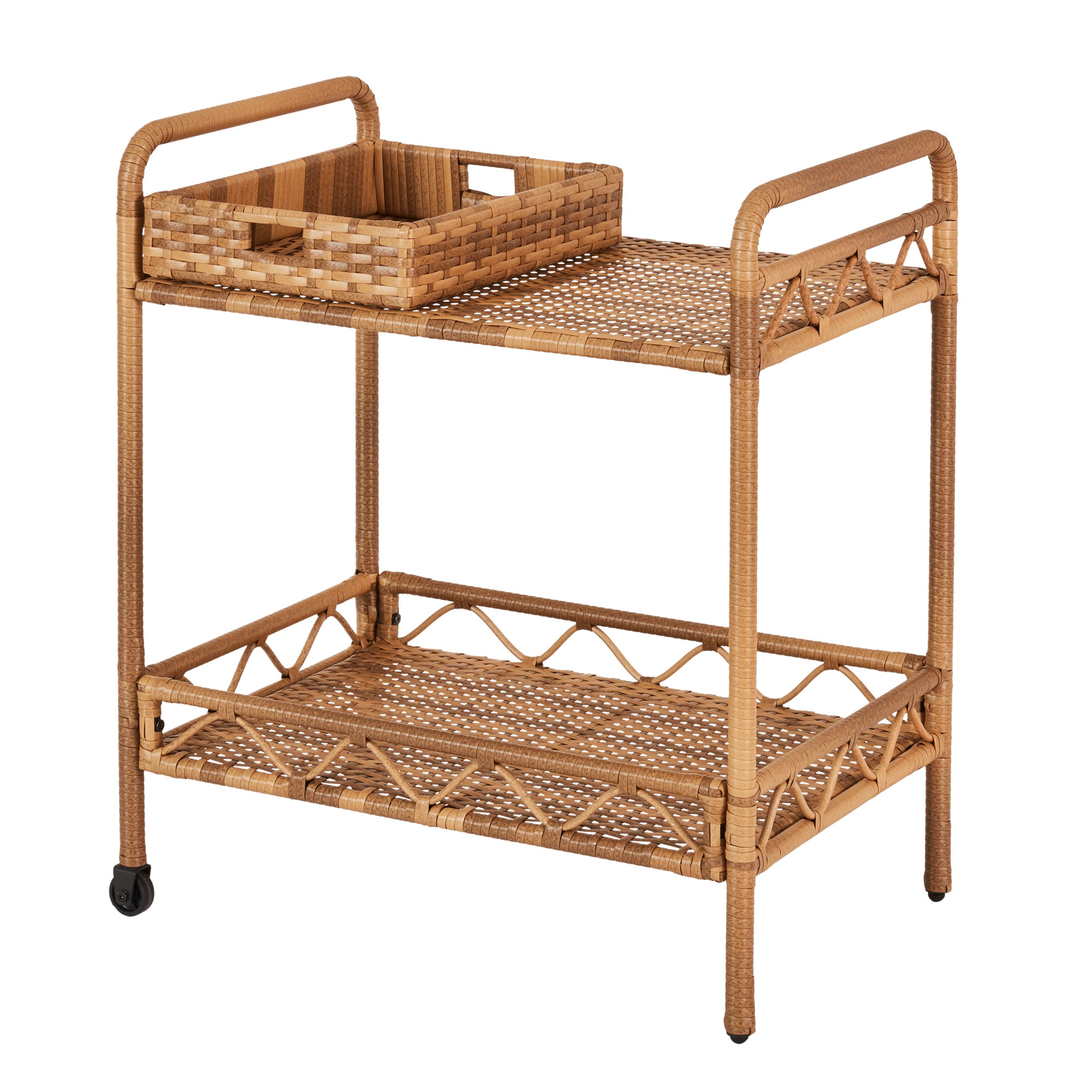 Better Homes and Gardens Willow Sage Steel Wicker Bar Cart， Brown