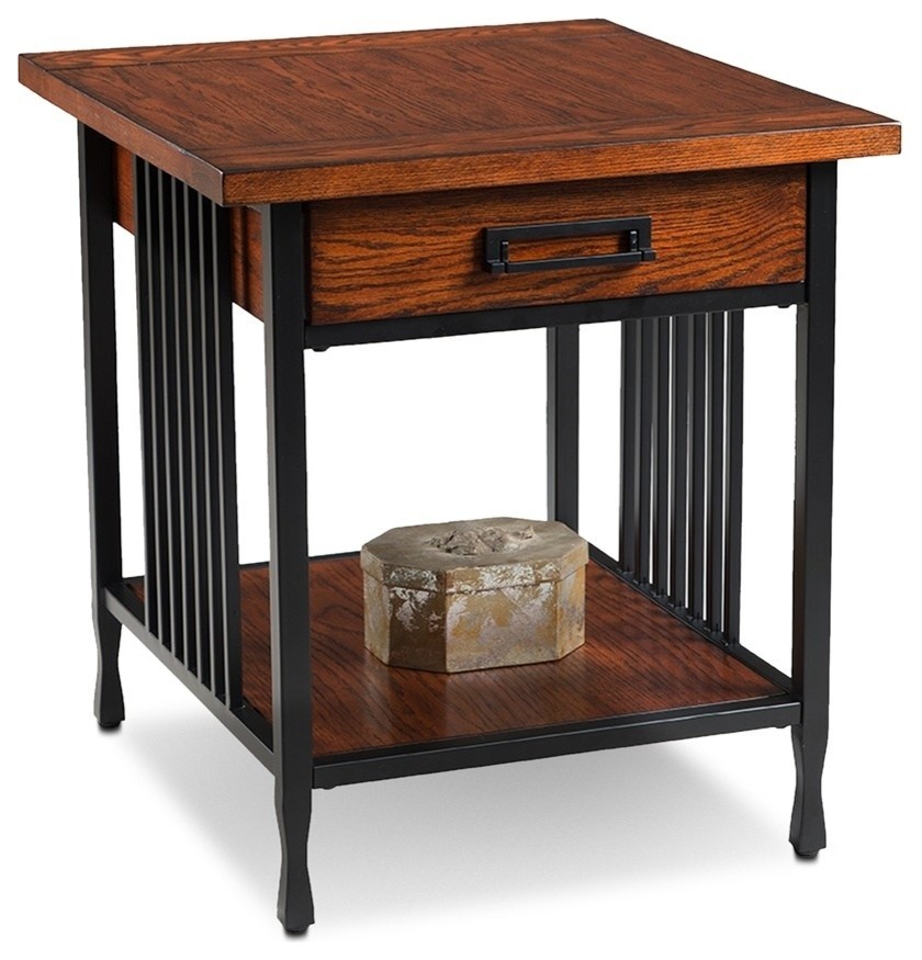 Leick Furniture Ironcraft Wood End Table in Burnished Oak Mahogany   Industrial   Side Tables And End Tables   by Homesquare  Houzz