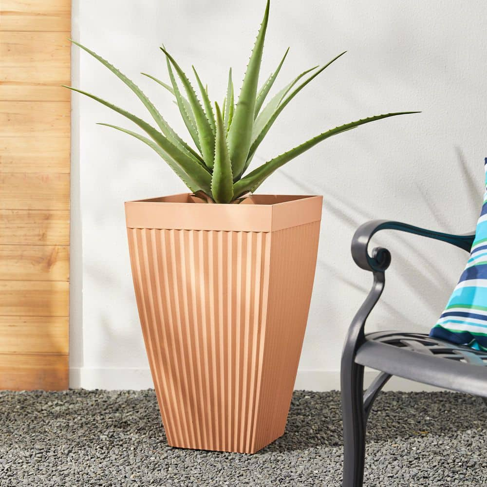 Glitzhome 22.75 in. H Oversized Eco-Friendly PE Terracotta Tapered Tall Fluted Pot Planter (2-Pack) 2022800009