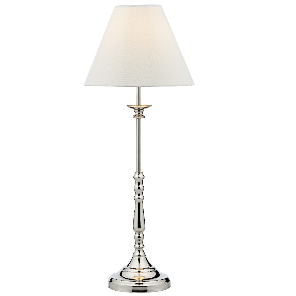 Britalia BRBLE4138 Polished Nickel Vintage Candlestick Table Lamp with Ivory Shade 55cm