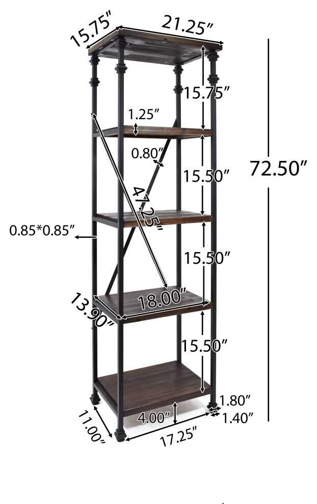 Annabelle Industrial Four Shelf Bookcase   Traditional   Bookcases   by GDFStudio  Houzz