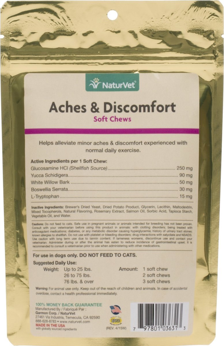 NaturVet Aches and Discomfort Plus Glucosamine Soft Chews Joint Supplement for Dogs