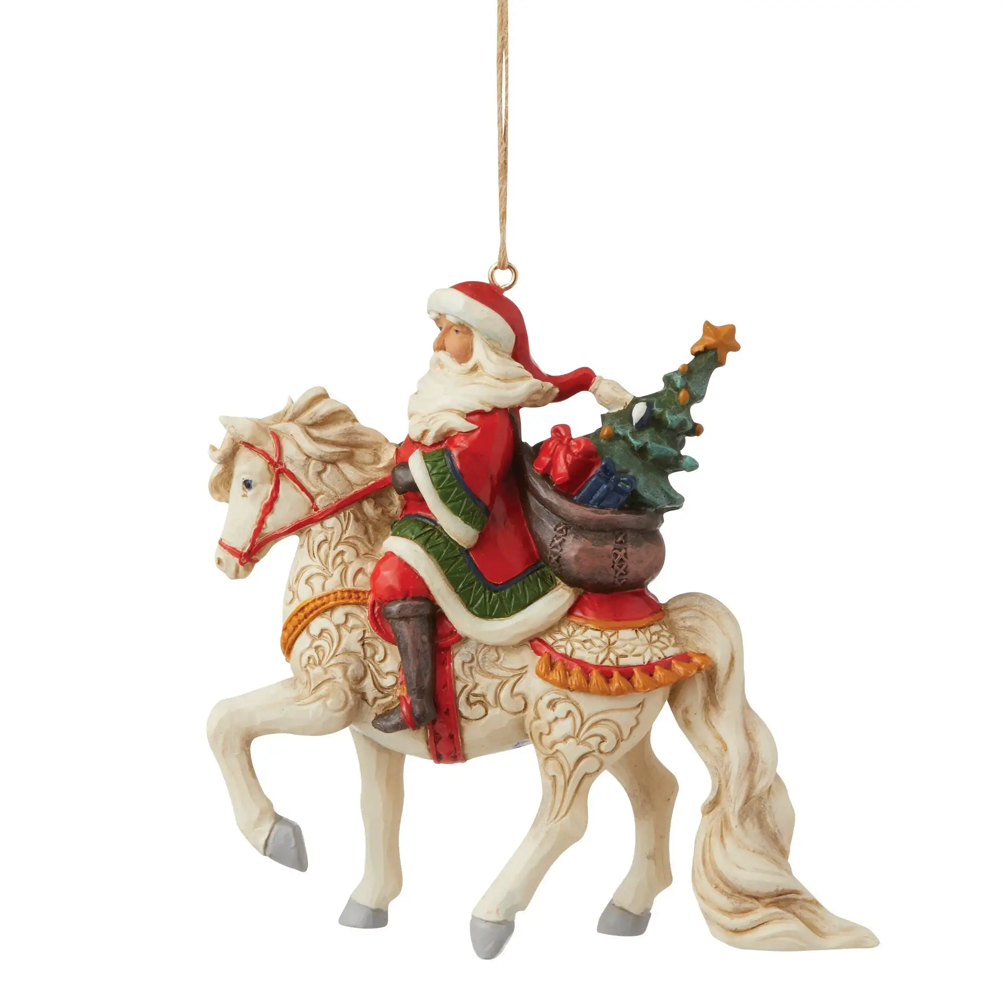 Santa Riding White Horse Orn