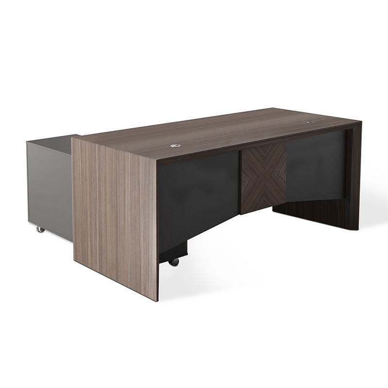 MONTE Executive Desk with Reversible Mobile Return 180cm - Hazelnut & Grey