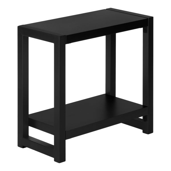 Accent Table， Side， End， Narrow， Small， 2 Tier， Living Room， Bedroom， Black Laminate， Black Metal， Contemporary， Modern