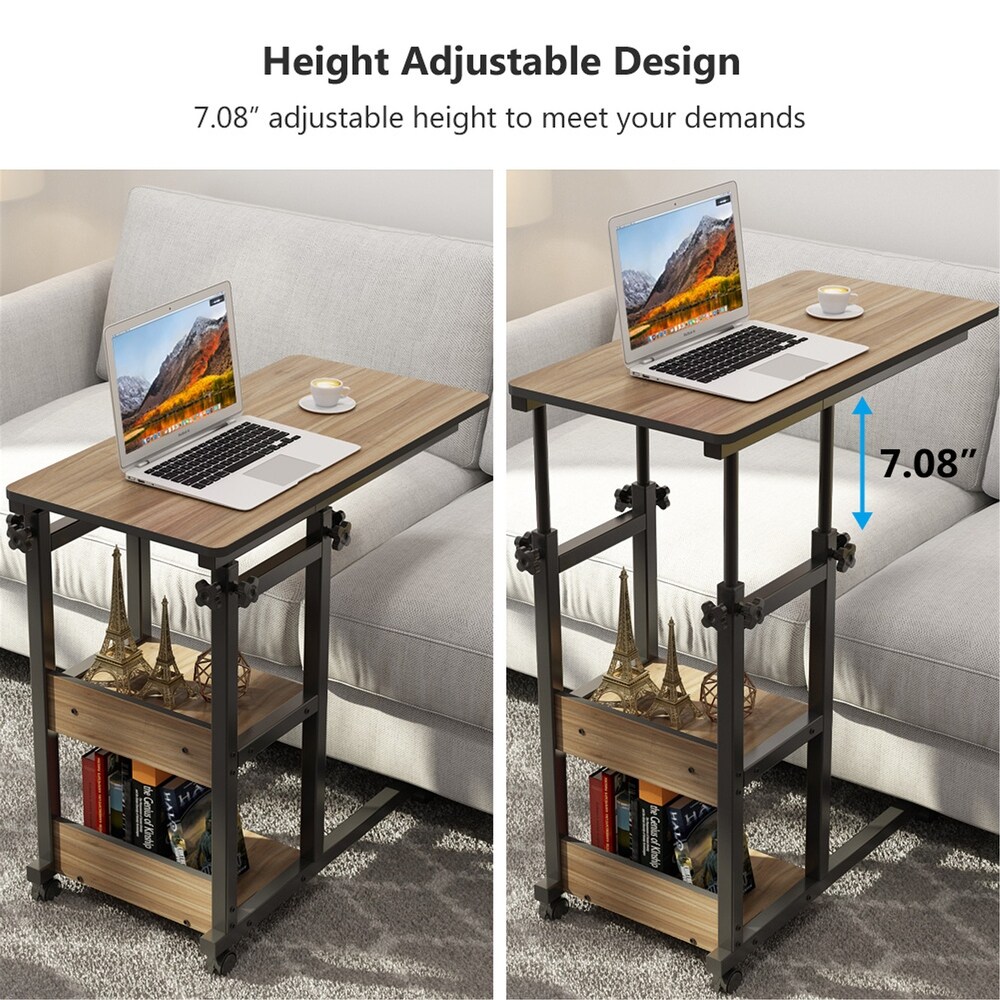 Mobile Snack Side Table  Height Adjustable C Shaped Bedside Table