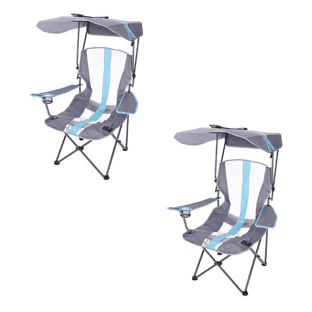 Kelsyus Premium Portable Camping Folding Outdoor Lawn Chair W 50 Upf Canopy Cup Holder amp Carry Strap For Sports Beach Lake Blue amp Gray 2 Pack