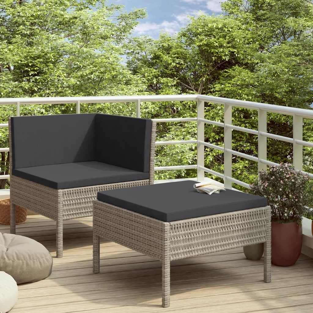 2 Piece Patio Lounge Set with Cushions Poly Rattan Gray - Overstock - 36363462