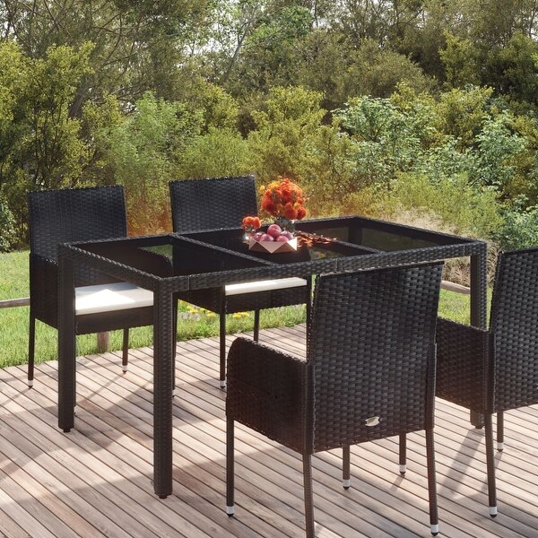 vidaXL Patio Table with Glass Top Black/Gray multisize Poly Rattan