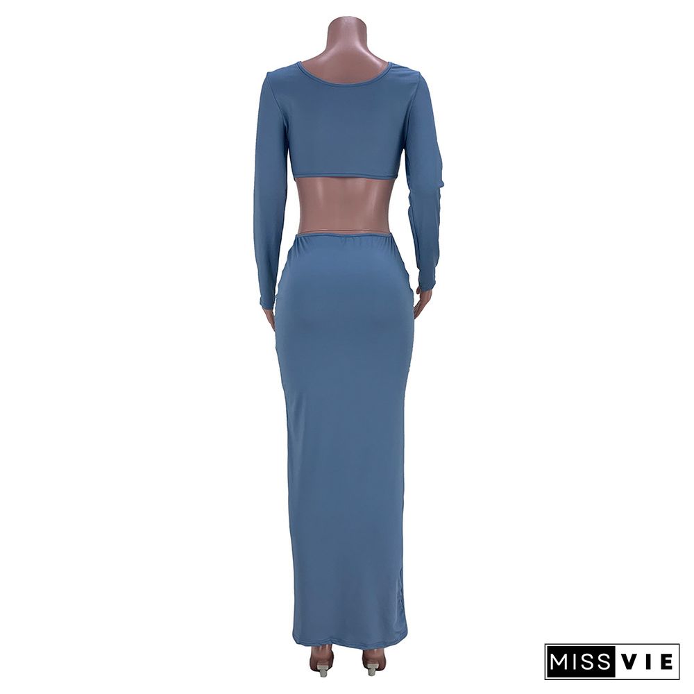 Sexy Cut Out Long Sleeve High Slit Maxi Dress