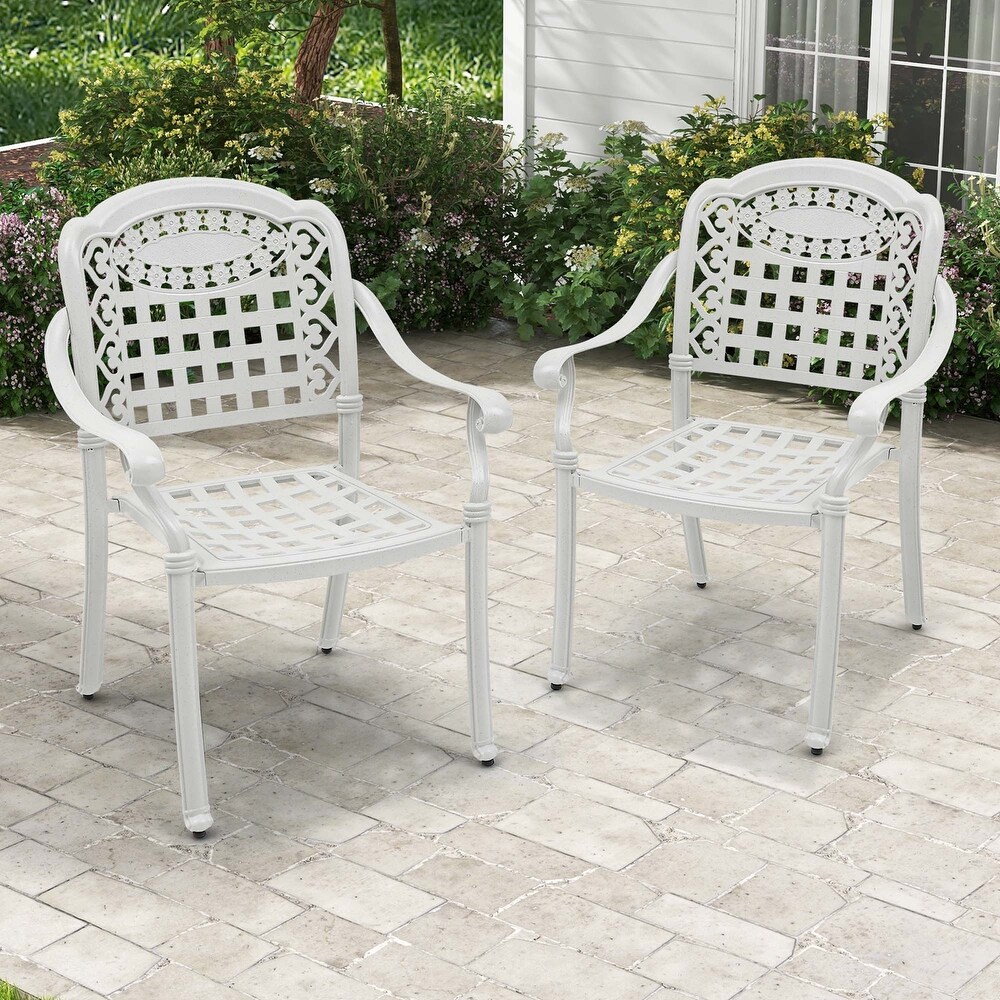 Costway 2pcs Patio Cast Aluminum Armrest Chairs Dining Stackable   See Details