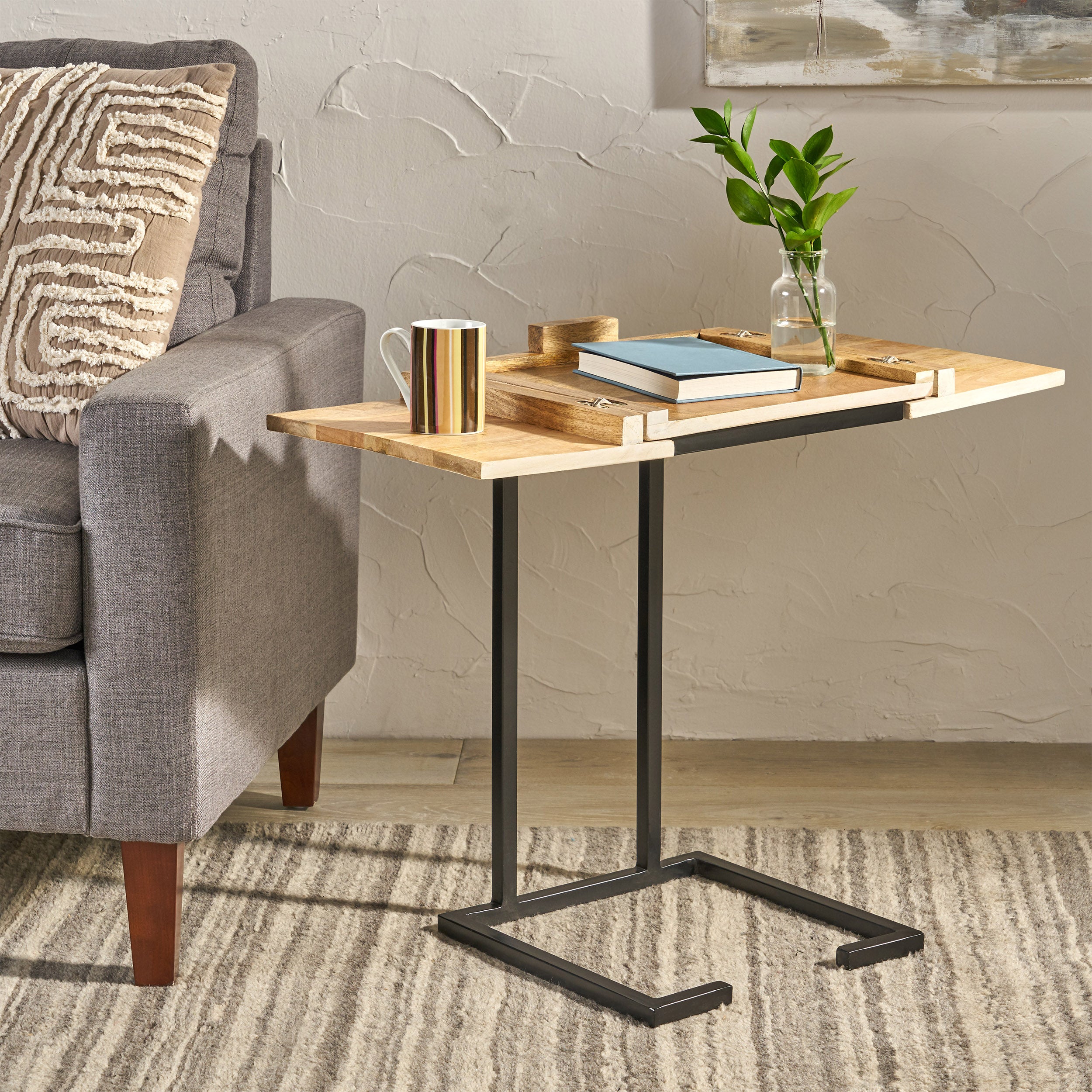 Akeema Industrial Mango Wood C-Shaped End Table