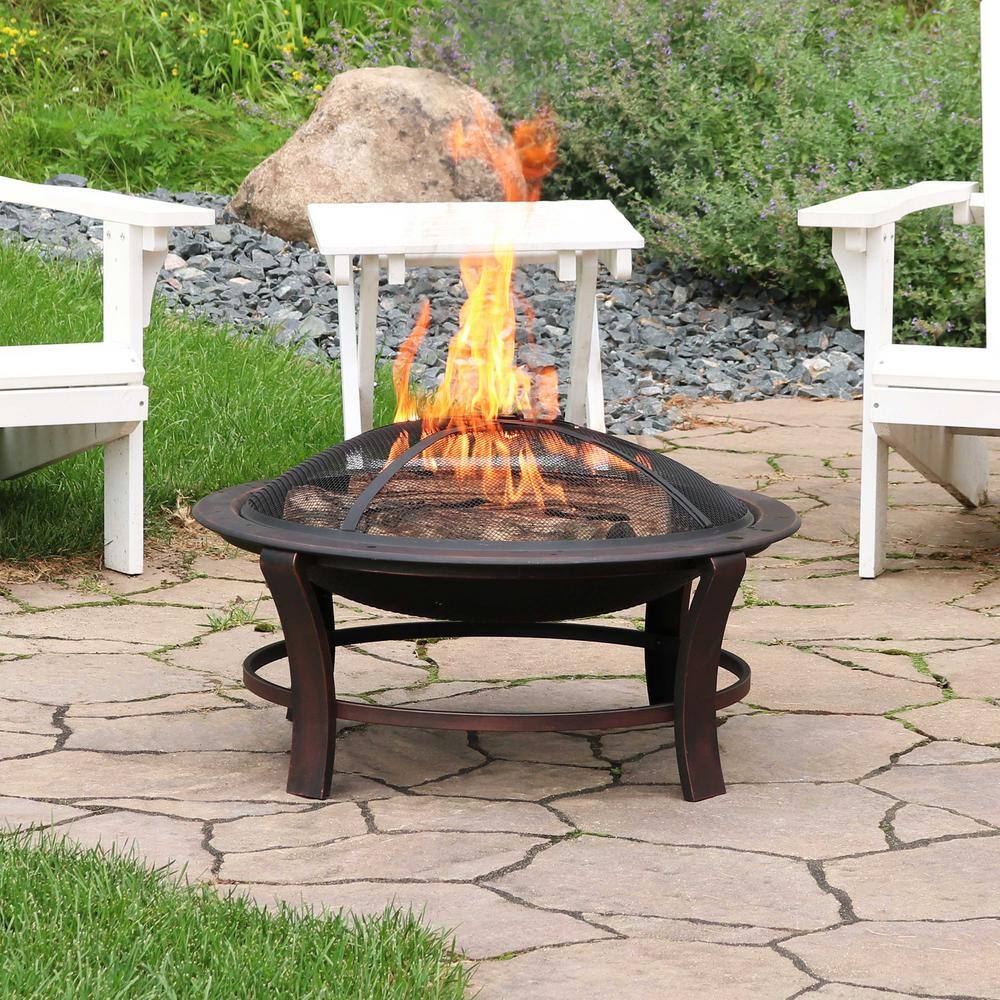 Sunnydaze Decor 17 in. H. Steel Elevated Outdoor Fire Pit Bowl with Spark Screen NB-567