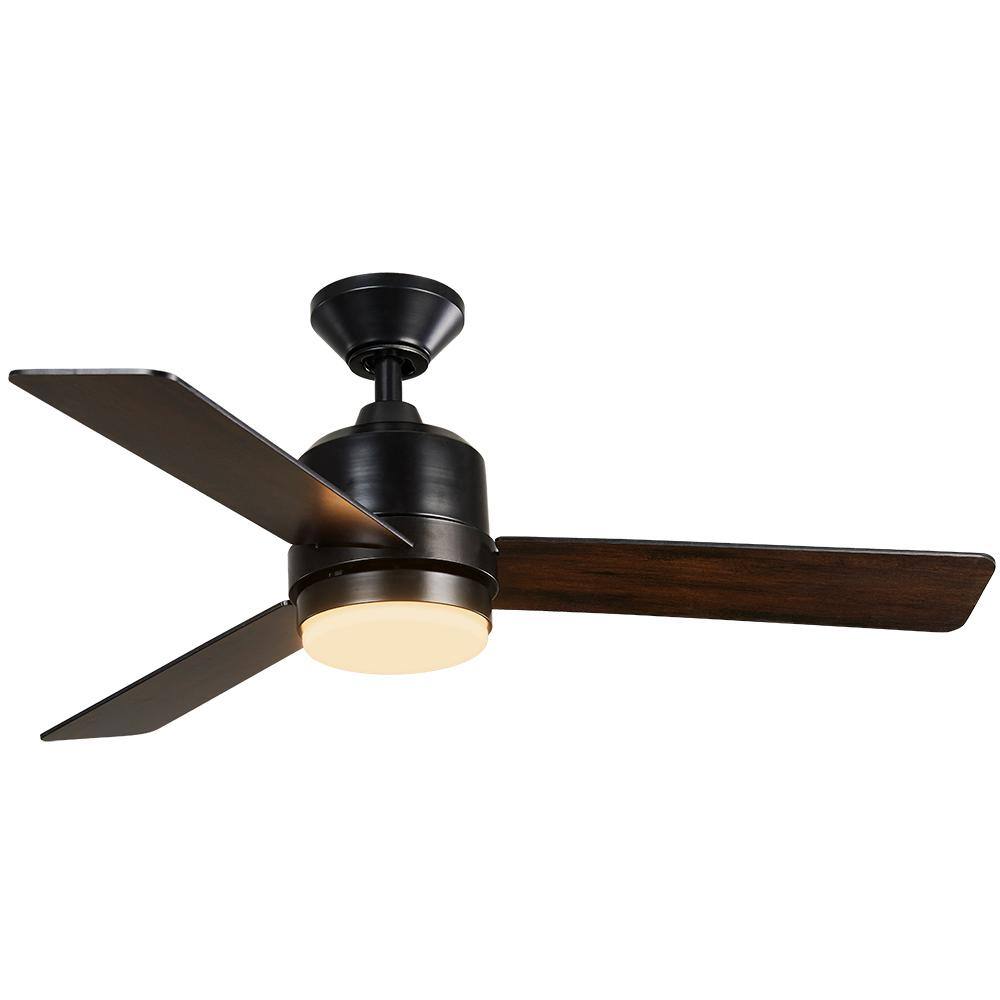 Hampton Bay Castlegate 44 in. Indoor Integrated LED Matte Black Ceiling Fan with 3 Reversible Blades Light Kit and Remote Control 52192