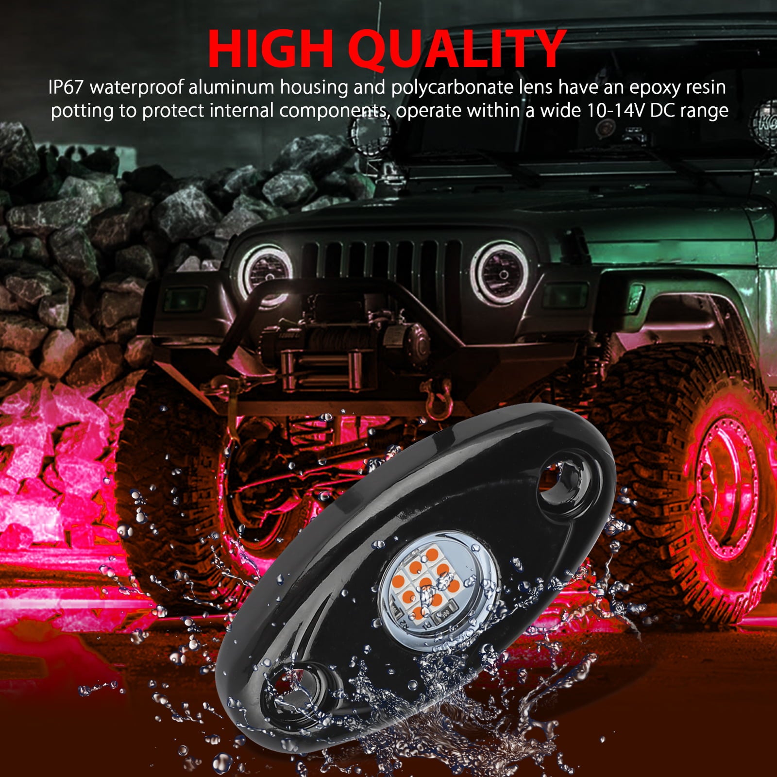 EEEkit 4 Pods LED Rock Light Kit for Jeep ATV SUV Offroad Car Truck Boat Underbody Glow Trail Rig Lamp Underglow LED Neon Lights Waterproof - Red/Blue