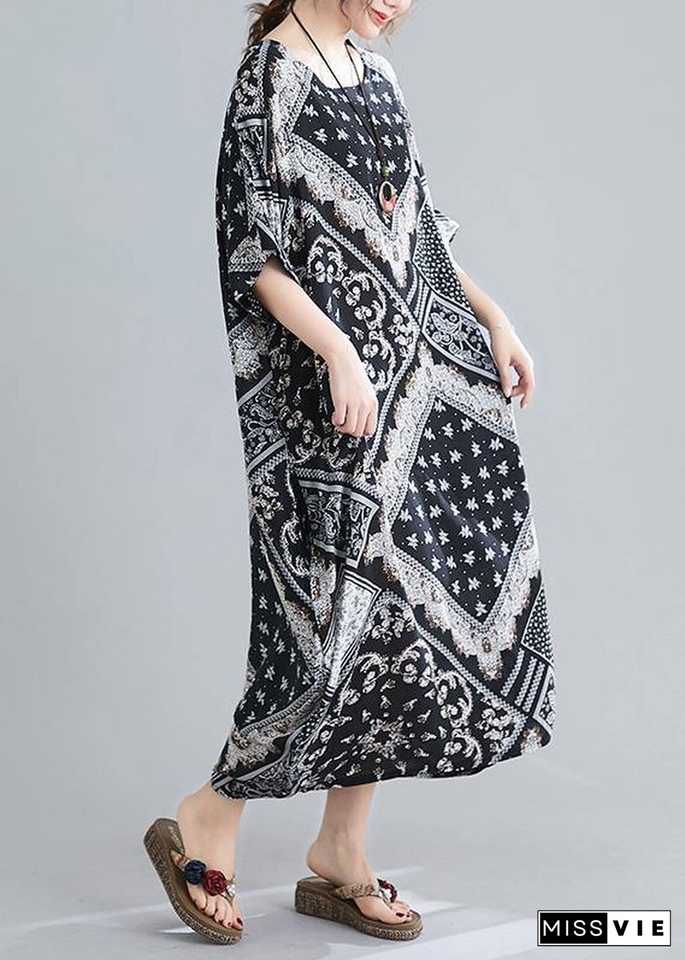 Women O Neck Summer Quilting Dresses Photography Black Print Traveling Dress