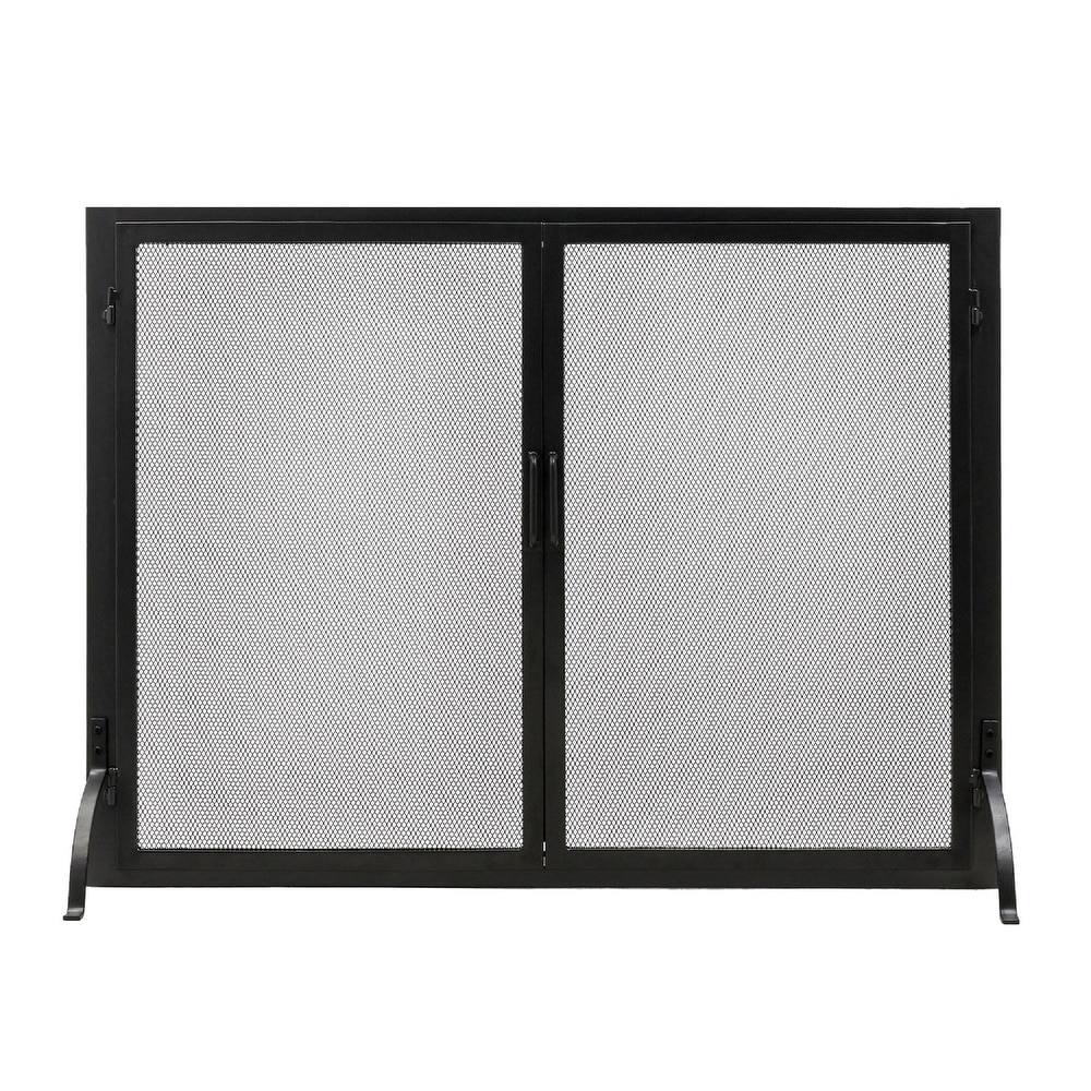 Minuteman International Large Classic Flat Fireplace Screen w/Doors  33 Inch Tall  Graphite Finish