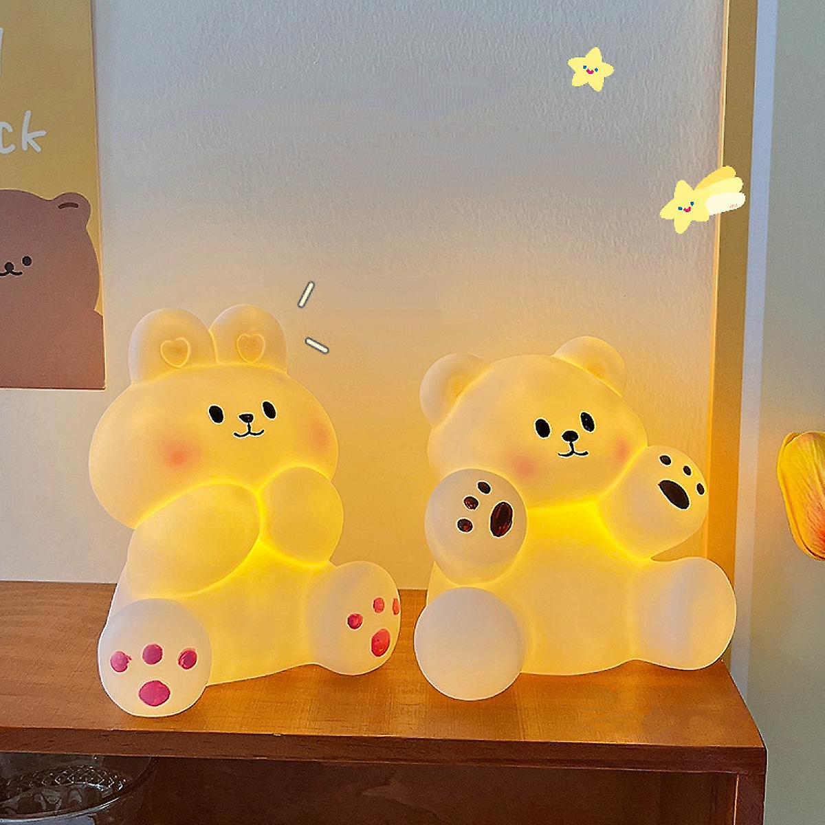 2pcs Led Night Light Lamp With Cartoon Animal Bear And Rabbit Shape For Kids Bedside Bedroom Living Room Decorative Lighting